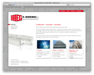<a href='http://www.e-goebel.de' target='_blank'>www.e-goebel.de</a><br />Bauunternehmen E. Goebel<br />Redesign-Veröffentlichung September 2014, Erstversion Oktober 2004 - Technologie: netissimoCMS<br/>&nbsp; (48/67)