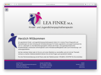 <a href="http://www.praxis-leafinke.de" target="_blank">www.praxis-leafinke.de</a><br />Kinder- und Jugendlichenpsychotherapeutin<br />März 2021 - Technologie: HTML responsive (11/27)