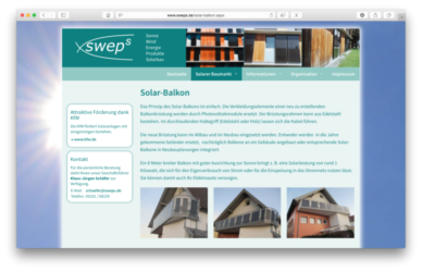 <a href='http://www.sweps.de' target='_blank'>www.sweps.de</a><br />sweps.de: Sonne
Wind
Energie
Produkte
Solarbau<br />Relaunch Mai 2017 - Technologie: netissimoCMS responsive<br /> (32/67)